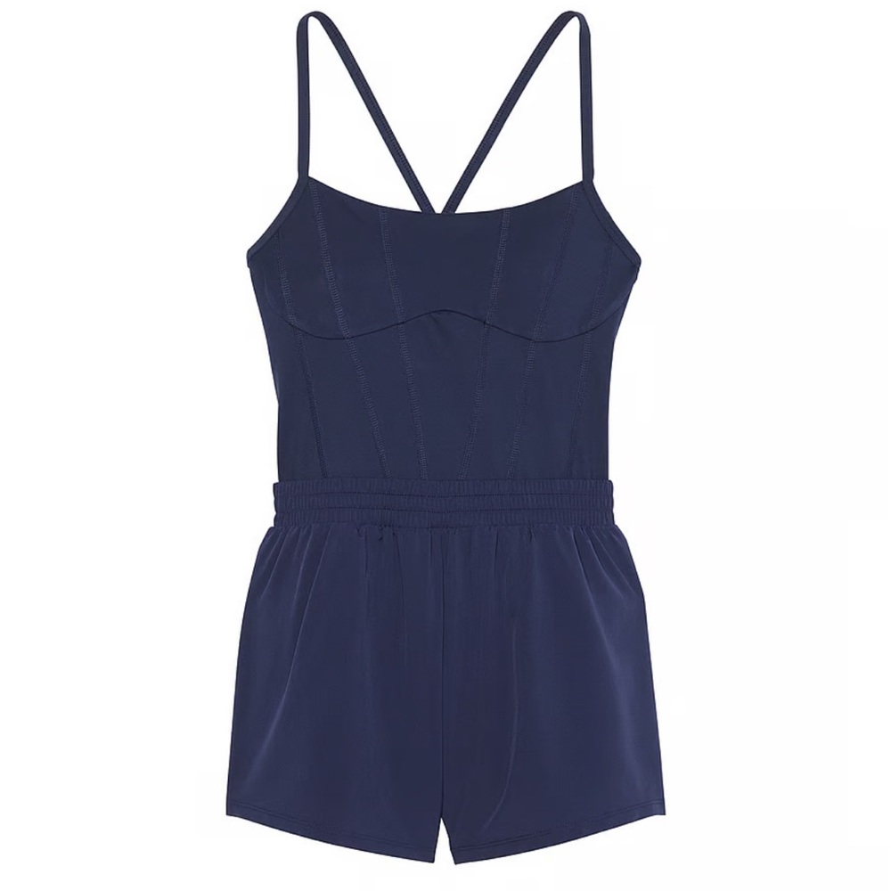 PINK NWT Navy Blue Strappy Romper with two hidden side pockets